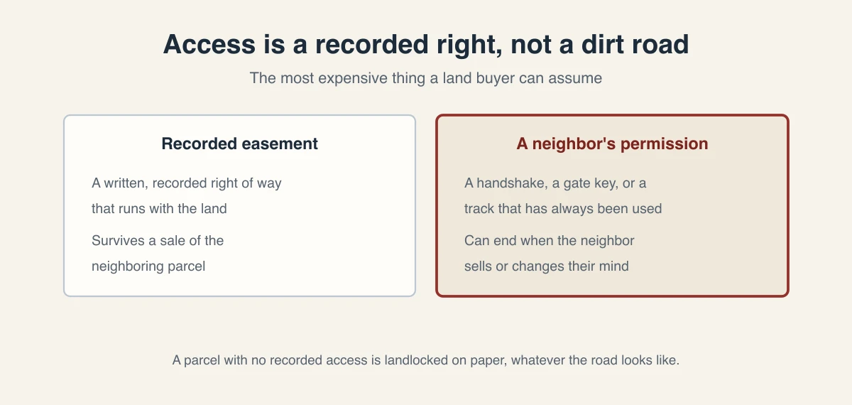 Comparison of a recorded easement that runs with the land against a neighbor's informal permission, which can end when the neighbor sells