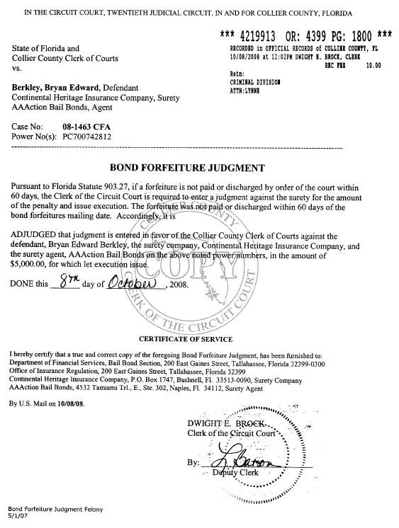 Bond Forfeiture Judgment