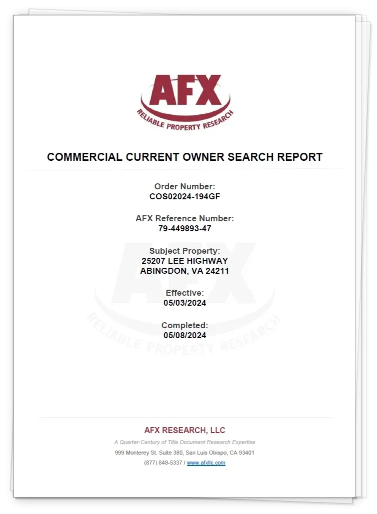 Sample Current Owner Search Commercial All Copies Report Image