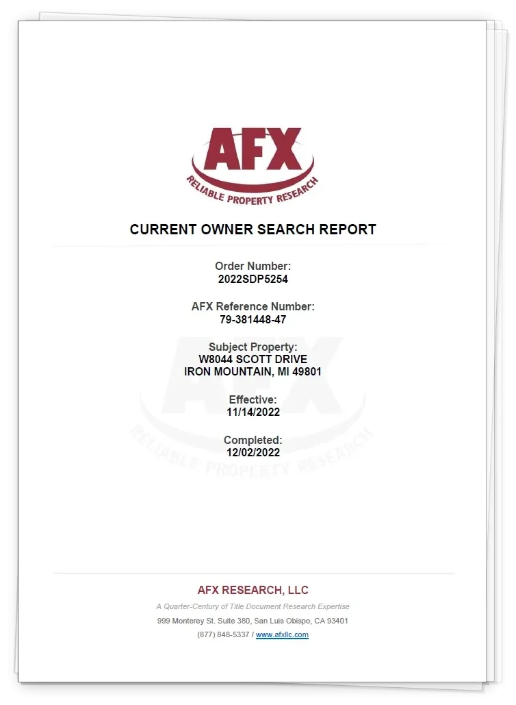 Sample Current Owner Search Residential Open Copies Report Image