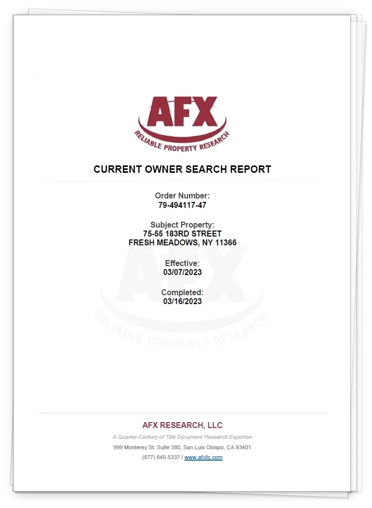 Sample Current Owner Search Residential Pertinent Copies Report Image